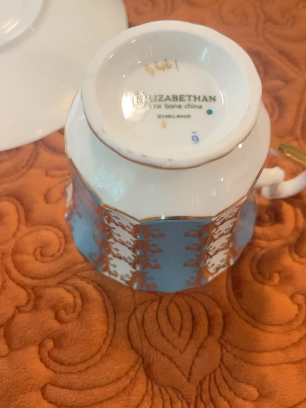Vintage Elizabethan England Fine Bone China Teacup & Saucer 4481 Turquoise Gold